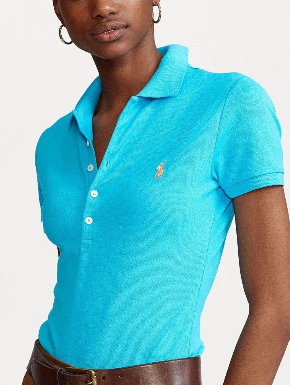 Polo Ralph Lauren Girls Cove Blue Slim Fit Stretch Polo Shirt Size Large (12-14)